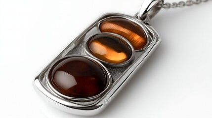 Elegant Silver Pendant Features Three Brown Gemstones