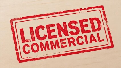 A bold red stamp reads "Licensed Commercial" on a beige background, signifying permission for commercial use.