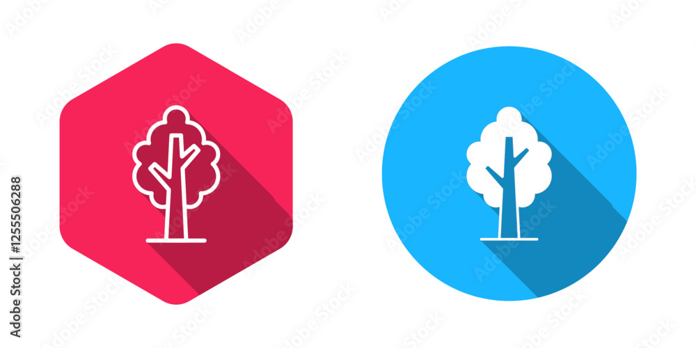 Poster filled and outline tree icon isolated with long shadow background. forest symbol. vector