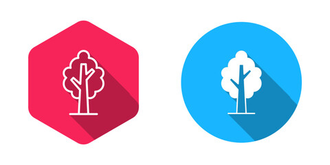 Filled and outline Tree icon isolated with long shadow background. Forest symbol. Vector