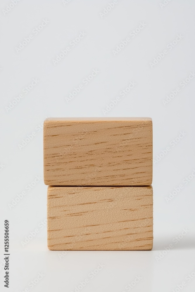 Poster a pair of simple wooden blocks stacked on a white background, perfect for minimalistic design and ed
