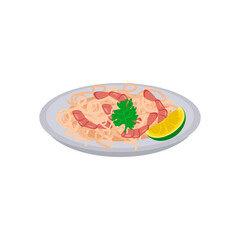Shrimps NoodlesSeafood Vector Illustration, Isolated