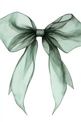 Elegant Sheer Bow in Pale Green with Artistic Watercolor Style and Delicate Translucent Details