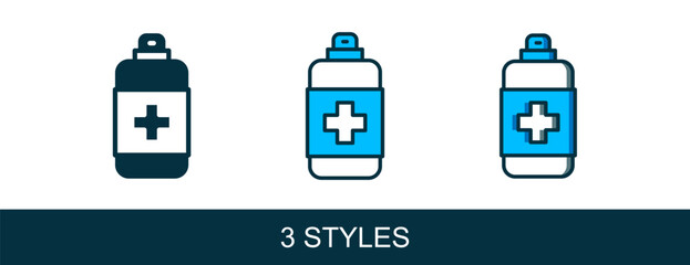 Filled outline Bottle of liquid antibacterial soap with dispenser icon isolated on white background. Antiseptic. Disinfection, hygiene, skin care. Vector