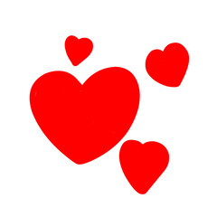 Heart design with four red solid hearts, minimalistic and romantic, isolated background