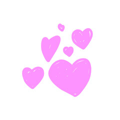 Heart sketch illustration with pink hand-drawn hearts, cute and playful, isolated on transparent background