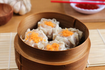 Steamed Siu Mai in a Bamboo Steamer