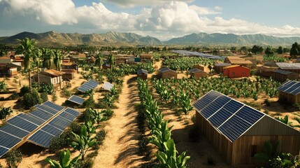 Sustainable Village: Solar Panels and Agriculture Harmonizing in Rural Community