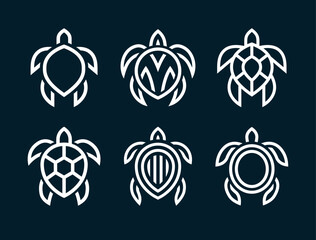 Turtle Logo Design Set. Modern Icon. Sea Turtle Illustration Collection.