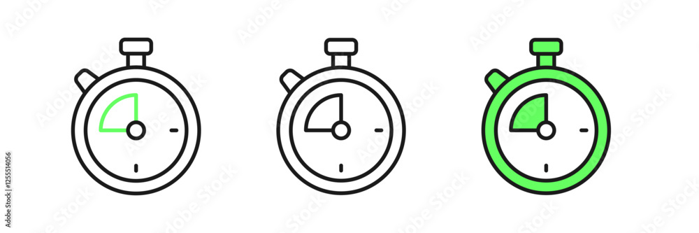 Poster set line stopwatch icon isolated on white background. time timer sign. chronometer sign. vector