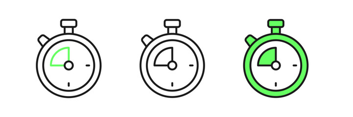 Set line Stopwatch icon isolated on white background. Time timer sign. Chronometer sign. Vector