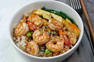 Shrimp Stir Fry Rice Bowl Culinary Delights with Savory Goodness and Nutritious Vegetables