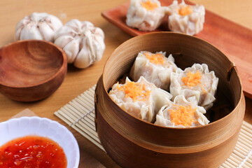 Delicious Steamed Siomay in Bamboo Steamer
