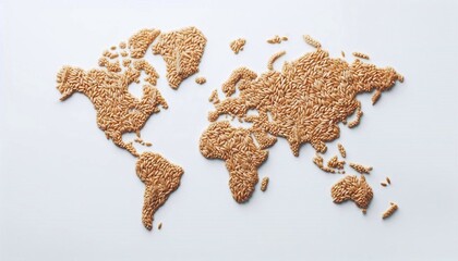 World map made of wheat grains on white background