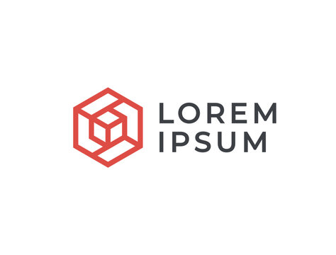 Tech Hexagon Logo. Abstract Cube Logotype.
