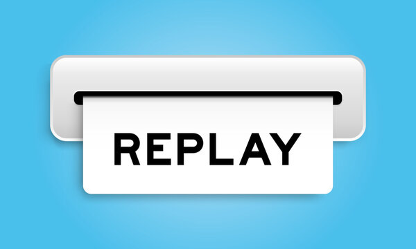 White coupon banner with word replay from machine on blue color background