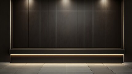 Dark wood wall display, shelf, interior