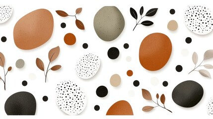 Abstract Composition of Colorful Shapes and Leaves on a White Background for Modern Design
