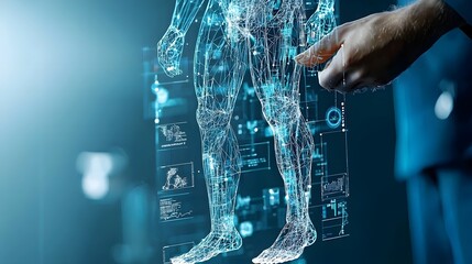 Holographic Outline of Humanoid Figure in Futuristic Digital Landscape An Abstract Visionary Depiction of Emerging Technologies and Intelligence