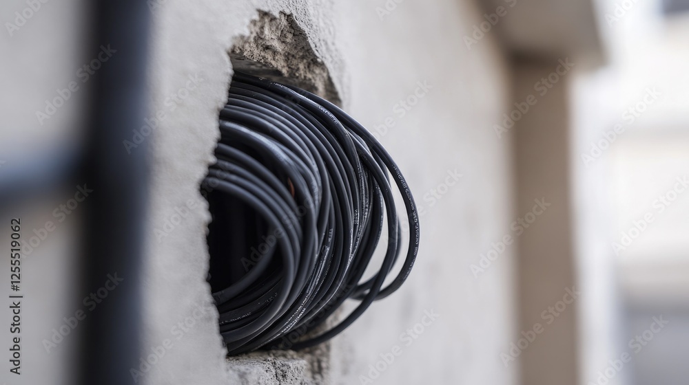 Aufkleber a close-up of a neatly bundled set of insulated wires with black electrical tape, emerging through a