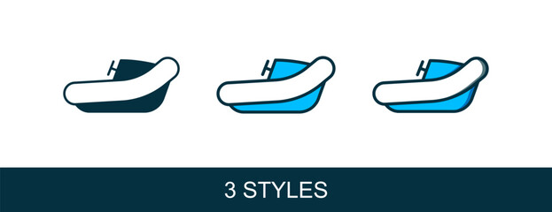 Filled outline Inflatable boat with outboard motor icon isolated on white background. Vector