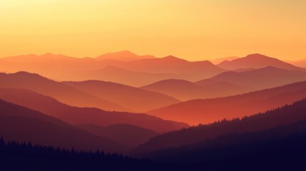 Elegant Gradient Backdrop of Warm Sunset Over Serene Mountains