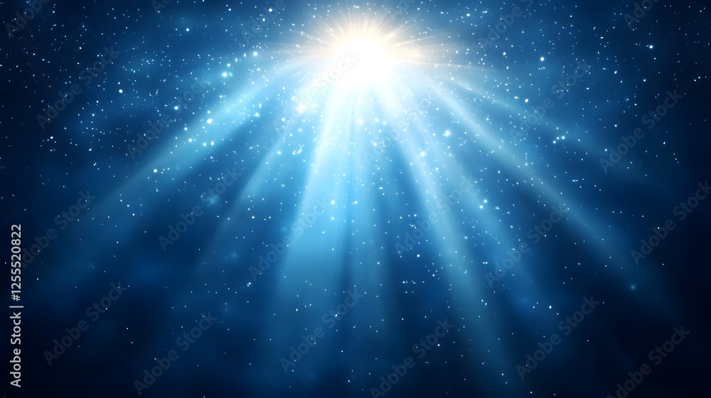 Poster bright light shining from center of dark blue gradient abstract background with smooth transitions