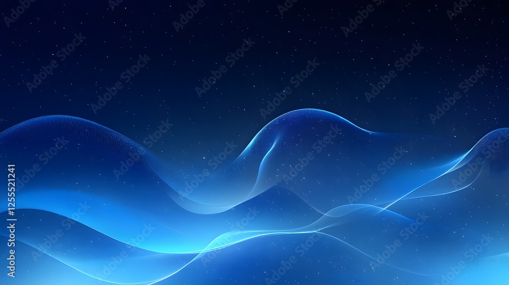 Aufkleber blue gradient abstract background with waves and stars on a blue backdrop for design projects