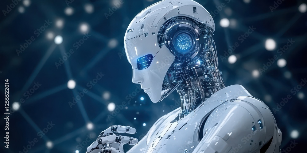 Poster futuristic robot creation high-tech lab digital art cyber close-up artificial intelligence