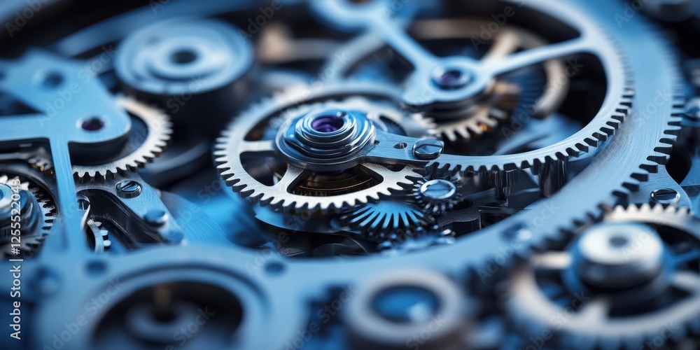 Poster intricate mechanisms of a clockwork system workshop close-up industrial macro engineering insights