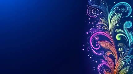 Rainbow Floral Design On Dark Blue Background