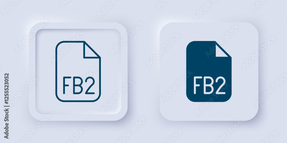 Poster filled and outline fb2 file icon isolated on grey background. square button. vector
