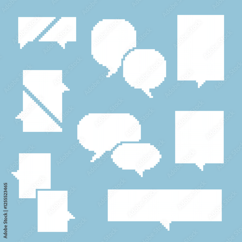 Poster collection set of retro game 8bit pixel speech bubble balloon, flat design vector illustration