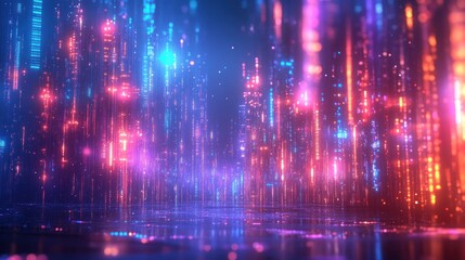 Fototapeta premium Neon City Lights with Bokeh Effects in Deep Blue and Purple Hues