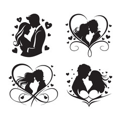 Valentine's Couple Love Silhouette Designs Bundle Set