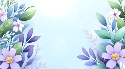 Soft Floral Background with Lavender and Green Leaves Design