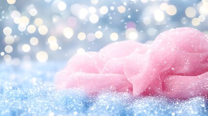 Fototapeta premium Pink cotton candy on a blue glitter background with a rose gold gradient abstract design