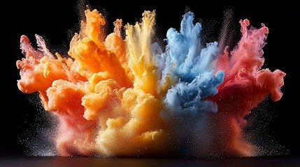 Colorful paint explosion against black background; abstract art