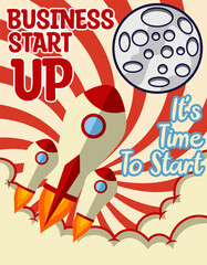 Launch Startup Retro poster in flat design style