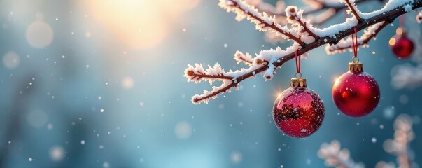 Fototapeta premium Frosty branches adorned with warm-toned ornaments, ornament, branch