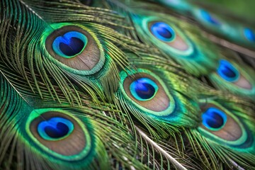Obraz premium Intricate Details of Peacock Feathers: An Enchanting Display of Color and Design in Nature