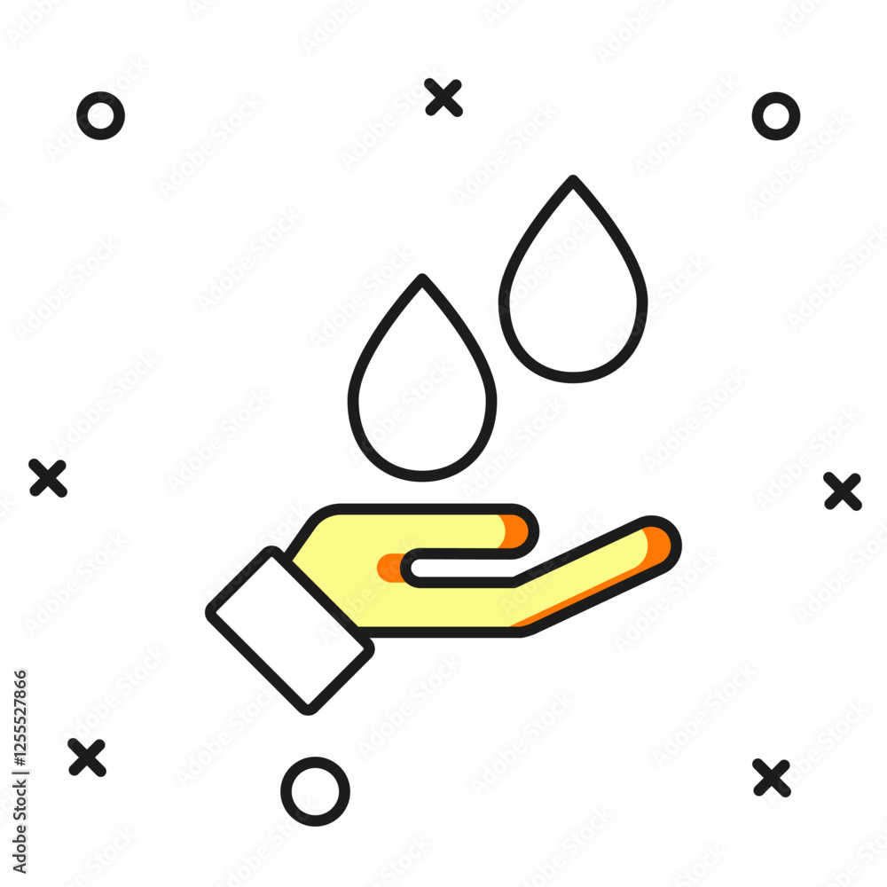 Poster filled outline washing hands with soap icon isolated on white background. washing hands with soap to