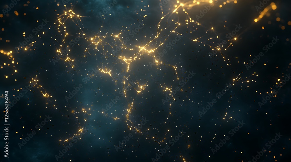 Aufkleber an abstract representation of glowing cosmic structures, resembling a starry sky with interconnected