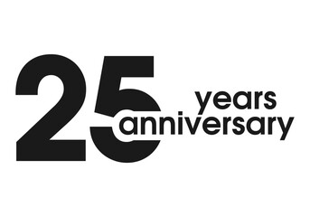 25 years anniversary logo, icon or badge. 25th birthday, jubilee celebration, wedding, invitation card design element. Vector illustration.