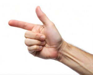 Direction Hand of the man on white.