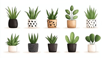 Fototapeta premium Attractive Collection of Various Indoor Plants in Decorative Pots for Greenery Lovers