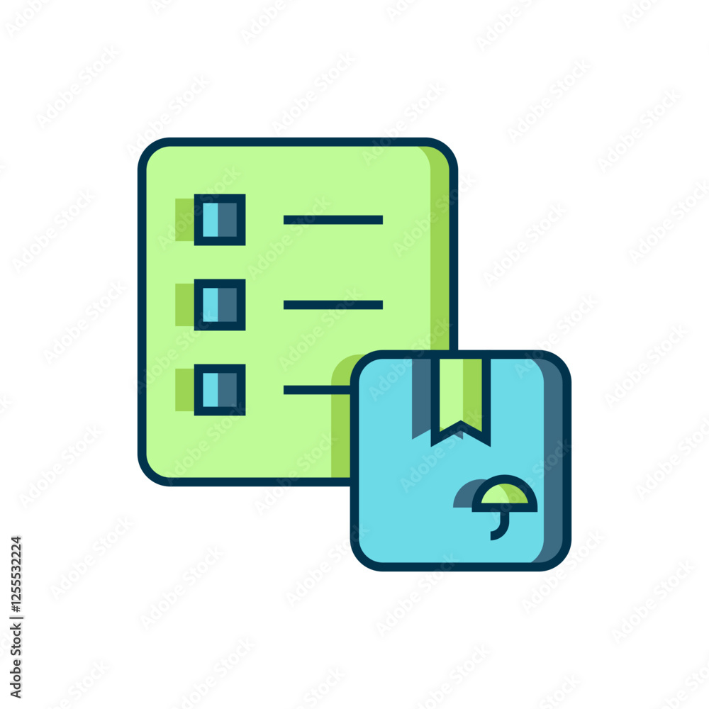 Poster filled outline verification of delivery list clipboard icon isolated on white background. flat fille