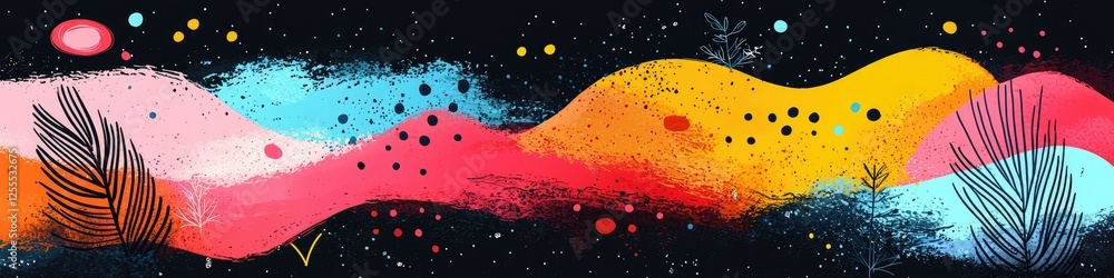 Poster abstract colorful landscape with celestial elements