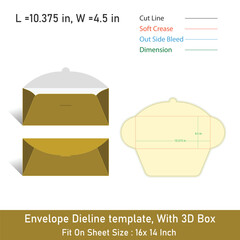 Envelope Dieline template, With 3D Box, Size 10.375 x 4.5, Vector File