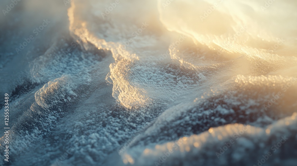 Aufkleber A detailed close-up of a snow-covered car windshield with unique frosty patterns and textures forming in the morning sunlight